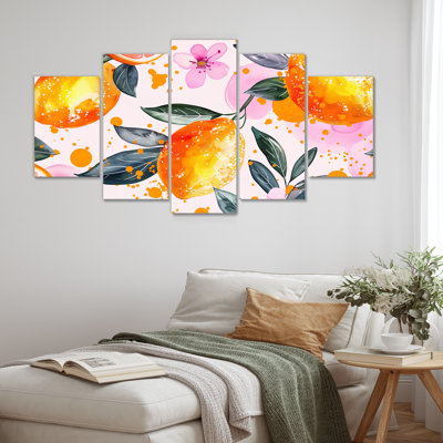 Yellow Pink Floral Orange Trees I - Fruits Wall Decor Set