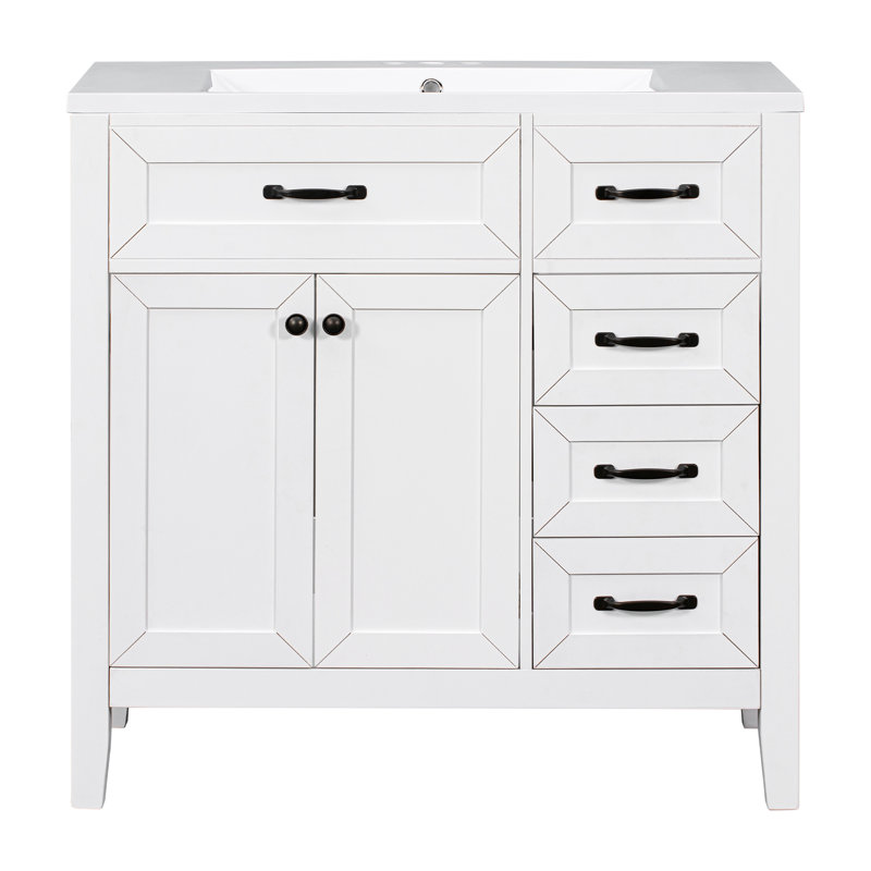 Meuble-lavabo noir 38 po, Blanc