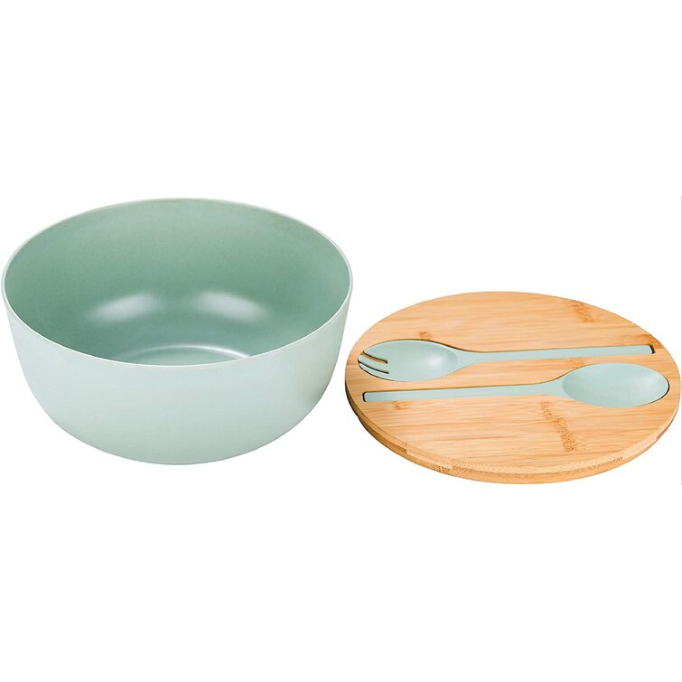 Bamboo Serving Bowls Salad & Fruit Bowls Salad Servers Tongs Wooden Bowls  for Food With Terrazzo Style Finish Decorative Bowls 