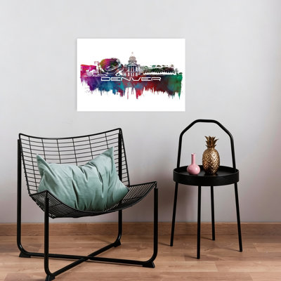 Denver Skyline Watercolor Abstract Colorful Vibrant Architecture City Wall Art Print 1 Piece Wrapped Canvas Wall Art