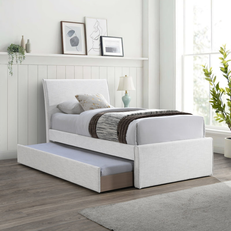Lit gigogne simple Myles Pittenger, Tissu texturé en lin crème