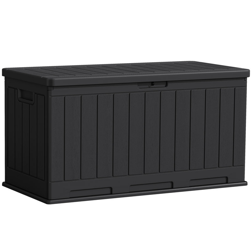 90 Gallon Resin Indoor And Outdoor Lockable Deck Box Organizer, Black
