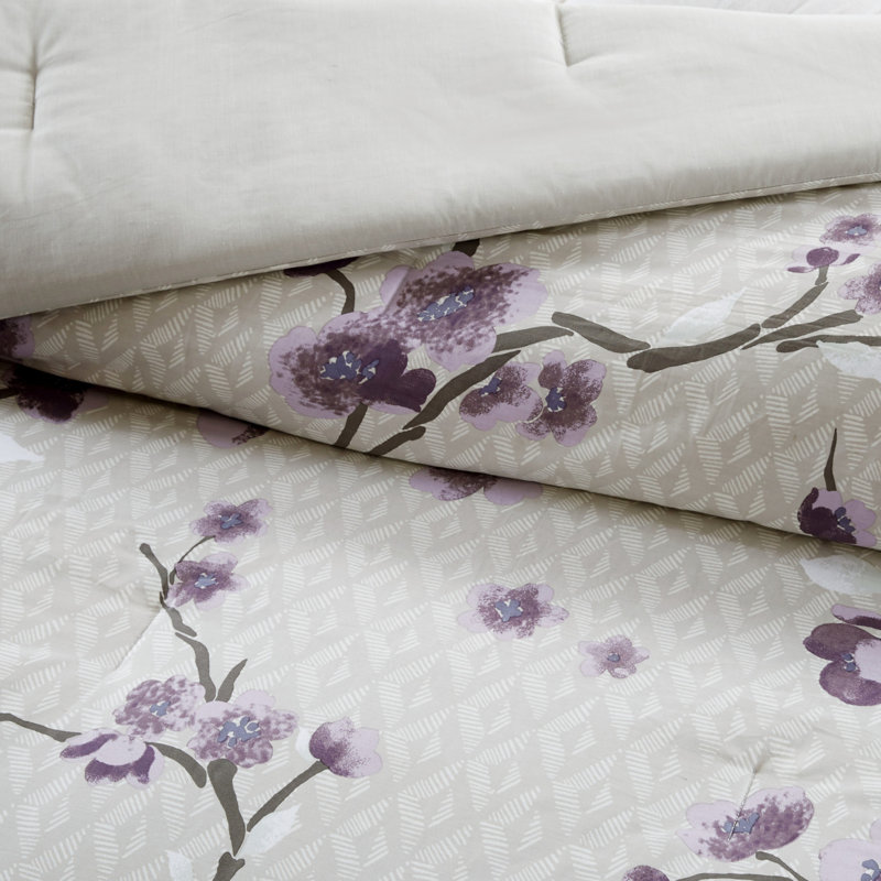 Édredon très grand / mauve / taupe - 8 pièces décorées de coton à motif floral, 2 taies décoratives européennes, coussins décoratifs, literie rembourrée lavable à la machine