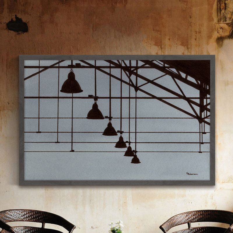 « industrial geometry », reproduction de peinture à l’aquarelle encadrée, H 16 po x l 24 po x P 1,5 po