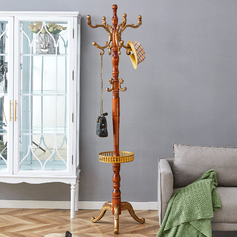 Cintre en bois massif, portemanteaux et chapeaux moderne et simple, support de rangement multifonctionnel en acier inoxydable avec plateau pour clés