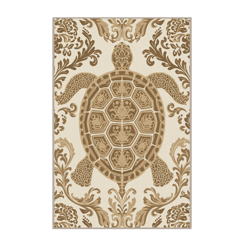 Machine Washable Pavnesh Tortoise Classic Damask Rug in Beige – Beige Binding, 8x10