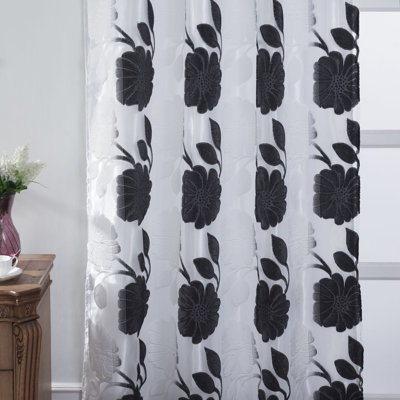 Panneau de rideau simple semi-diaphane avec passe-tringle Floral