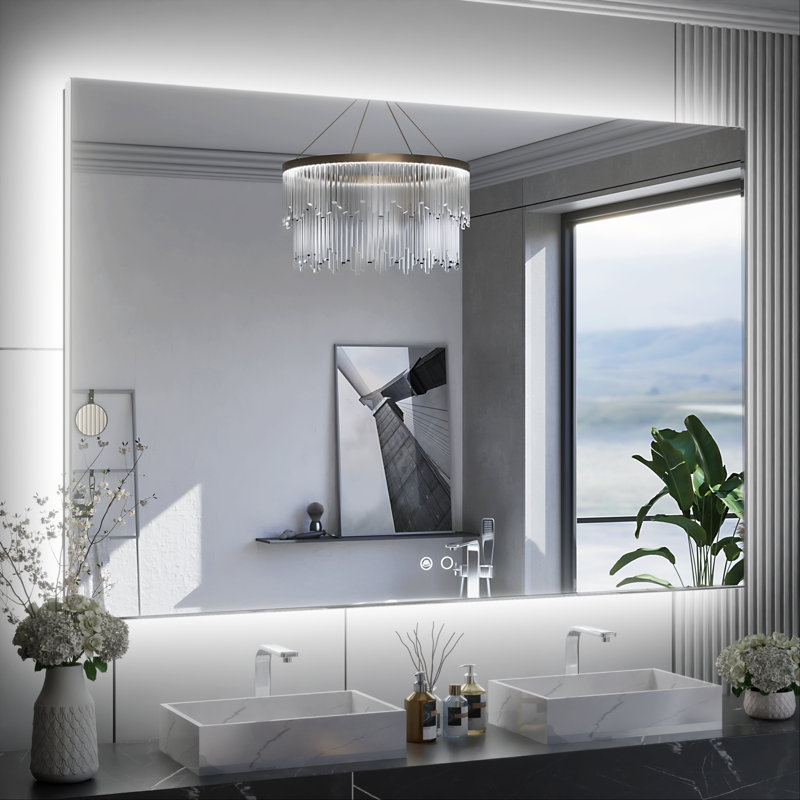 Adorna Dimmable Backlit LED Vanity Mirror with Anti-Fog, 32" x 48"