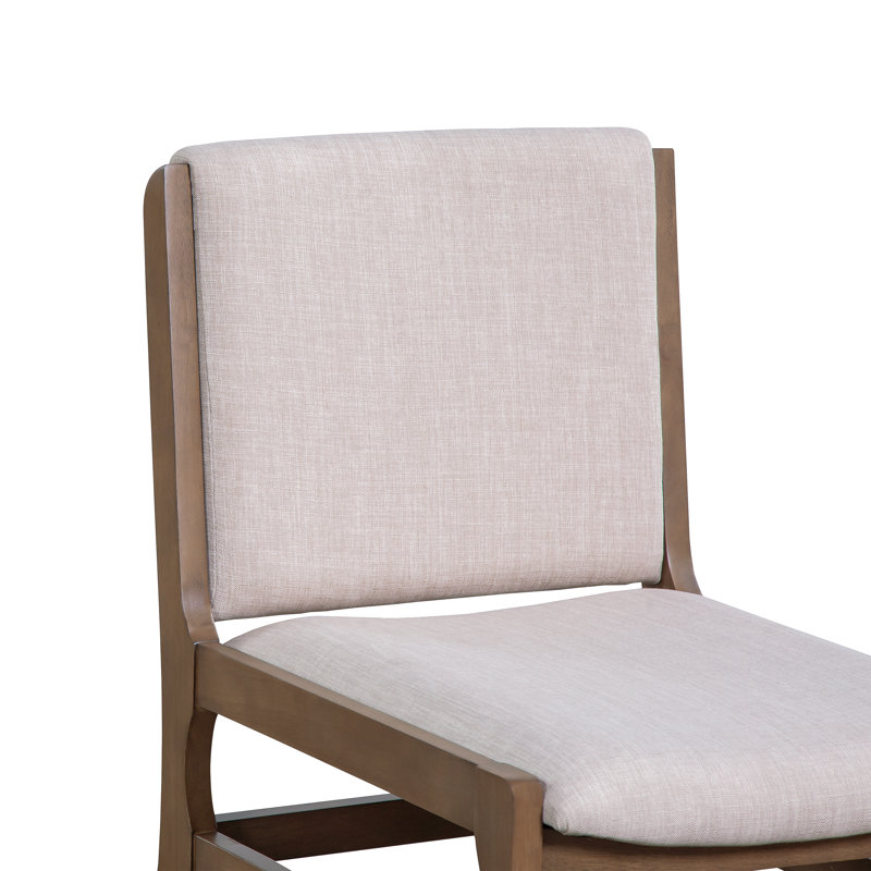 Alagie Modern Farmhouse 7-Piece Expandable Rubberwood Dining Table Set With Upholstered Chairs, Beige/Walnut, Walnut