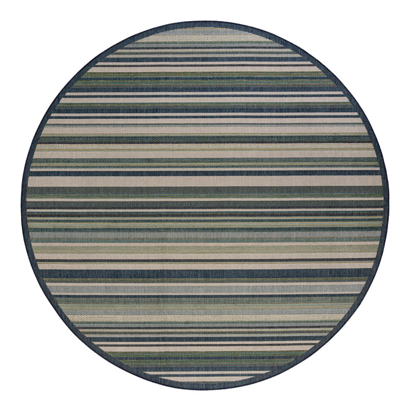 Tavon Striped Green/Blue Indoor / Outdoor Area Rug, Round 10'