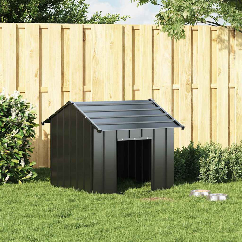 Gonen Galvanised Steel Dog House, Anthracite, 81cm H x 85cm W x 107cm D