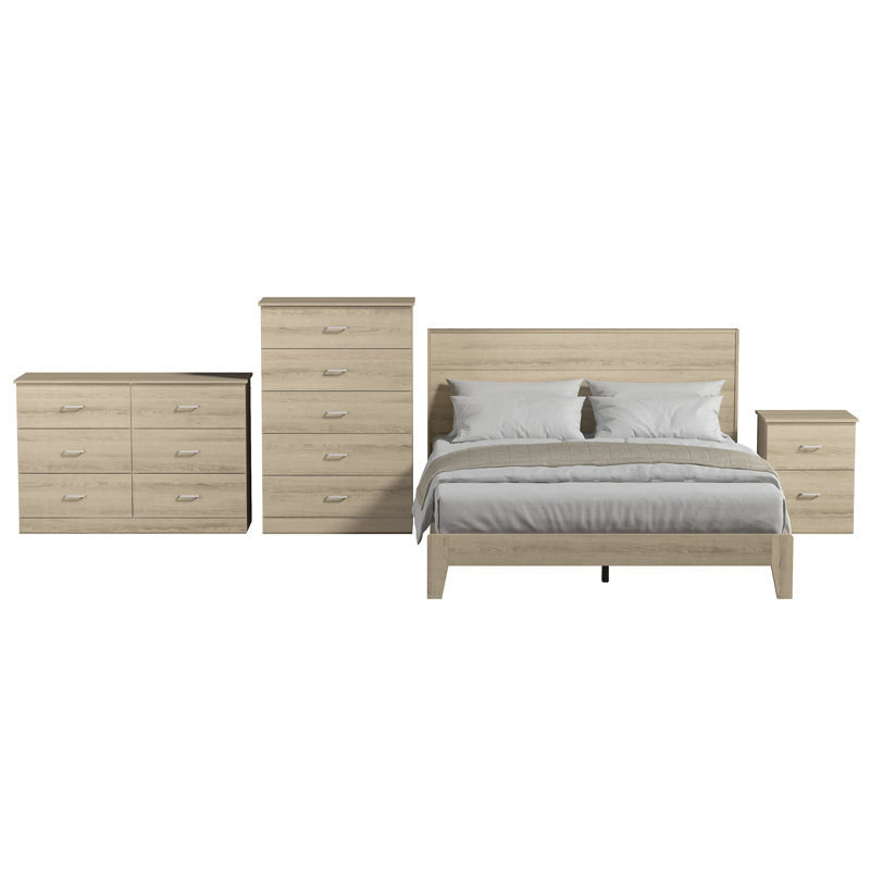 Allyannah 4 Pieces Bedroom Set, Queen, Oslo Oak