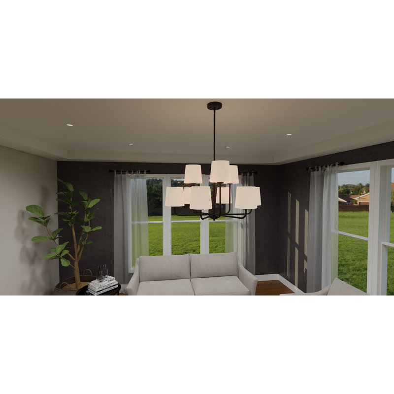 9 - Light Dimmable Classic / Traditional Chandelier, Matte Black