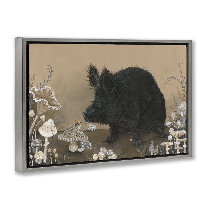 Toile Hog & Frog avec champignons par Hollihocks Art, H 17 po x l 25 po, Cadre flottant gris lustré