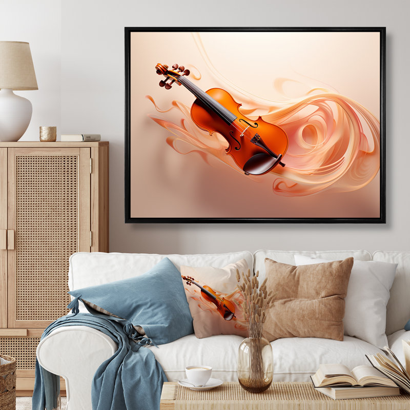 «Vibrant Violin Auburn Elegance I», reproduction sur toile, Cadre flottant noir, H 12 po x l 20 po