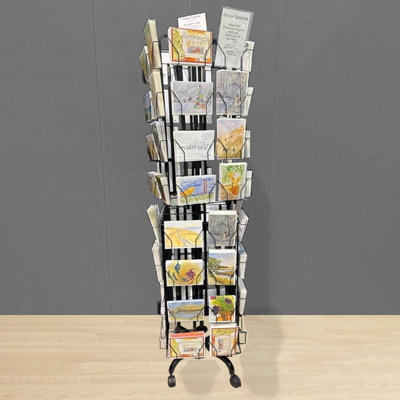 64 Adjustable Pockets Display Rack Double Tier Greeting Post Card Christmas Holiday Spinning Rack