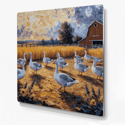 Oies de ferme, art mural en métal brun