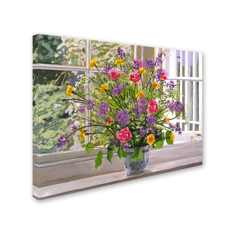 Large Colorful Floral Bouquet on Windowsill Canvas Art