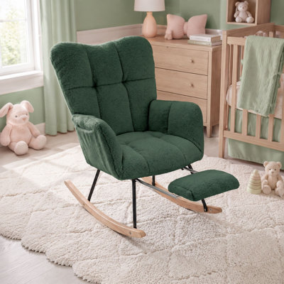 Chaise berçante moderne en sherpa avec repose-pieds rétractable et dossier haut