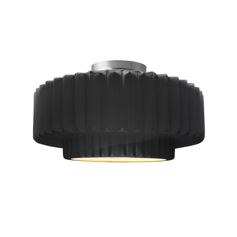 Plafonnier semi-encastré en céramique Radiance, H 7,25 po x l 14,5 po x P 14,5 po, Lustre noir, Nickel brossé