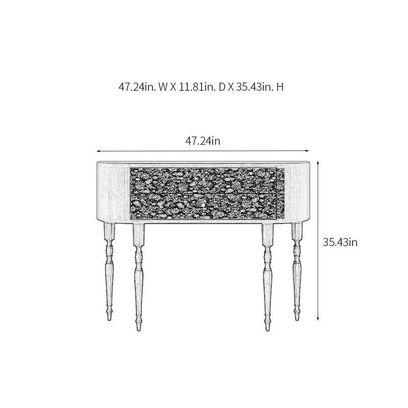 Console rétro avec 2 tiroirs, H 35,43 po x l 47,24 po x P 11,81 po