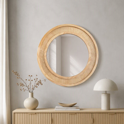 Miroir mural rond en bois naturel 24 po