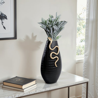 Mercer41 Curved Snake On Vase, Black/Gold
