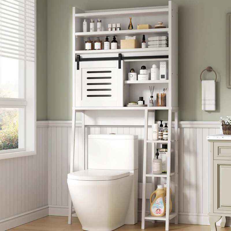 Armoire de rangement au-dessus de la toilette, armoire de rangement pour salle de bain avec portes coulissantes, tablette de rangement pour salle de bain avec tablette réglable et dispositif anti-basculement