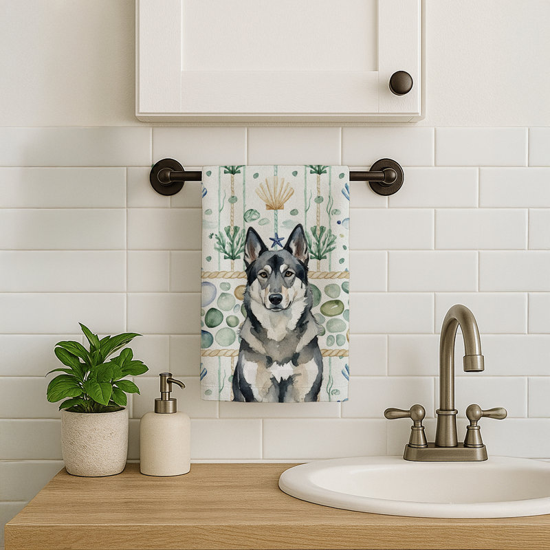 Serviette de cuisine blanche en verre de mer à épagneul tibétain blanc, Norwegian Elkhound
