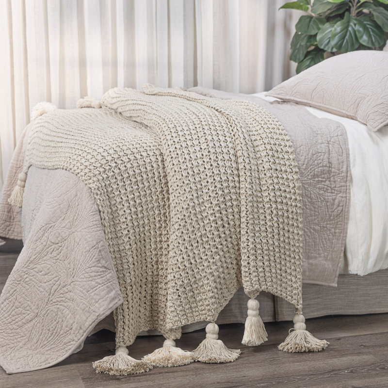 Lawrence Knitted Throw Blanket, Beige