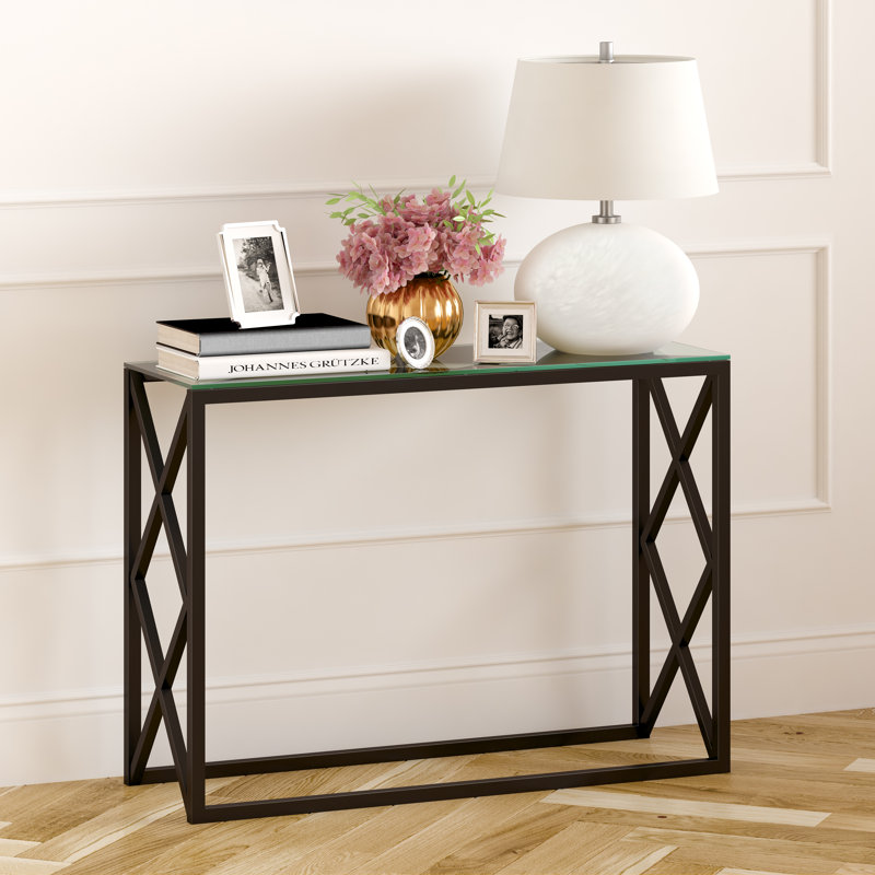 Glass Top Console Table, Blackened Bronze