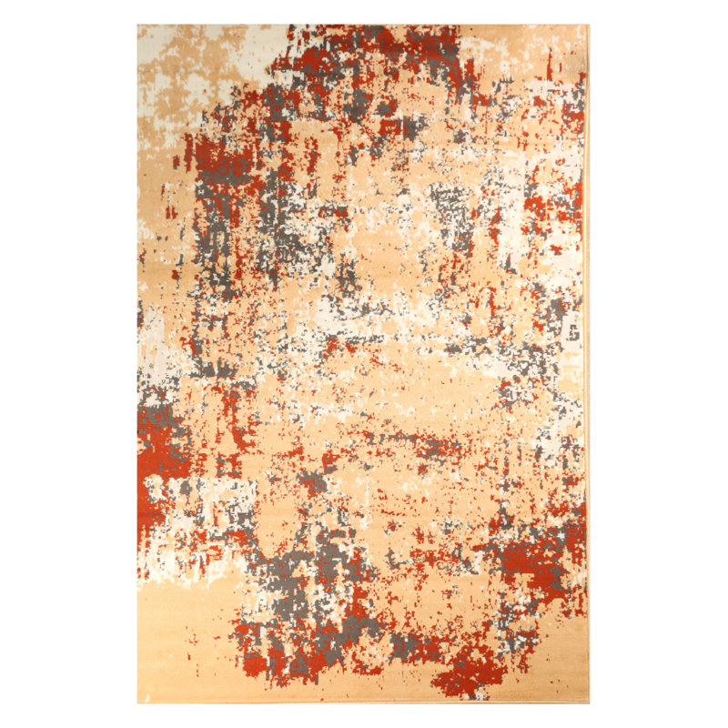 Tapis à motif abstrait rouge / beige, Rectangle 7 pi 8 po x 11 pi