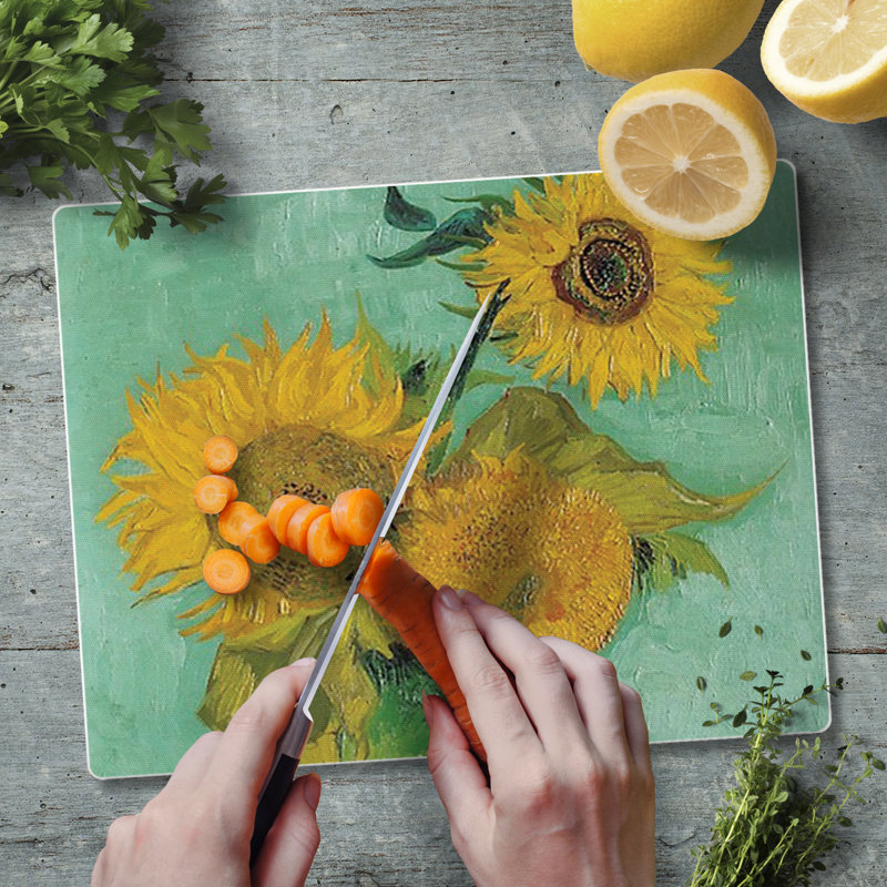 Planche à découper en verre trempé 3 mm Counter Gart Van Gogh Sunflowers 10 po x 8 po