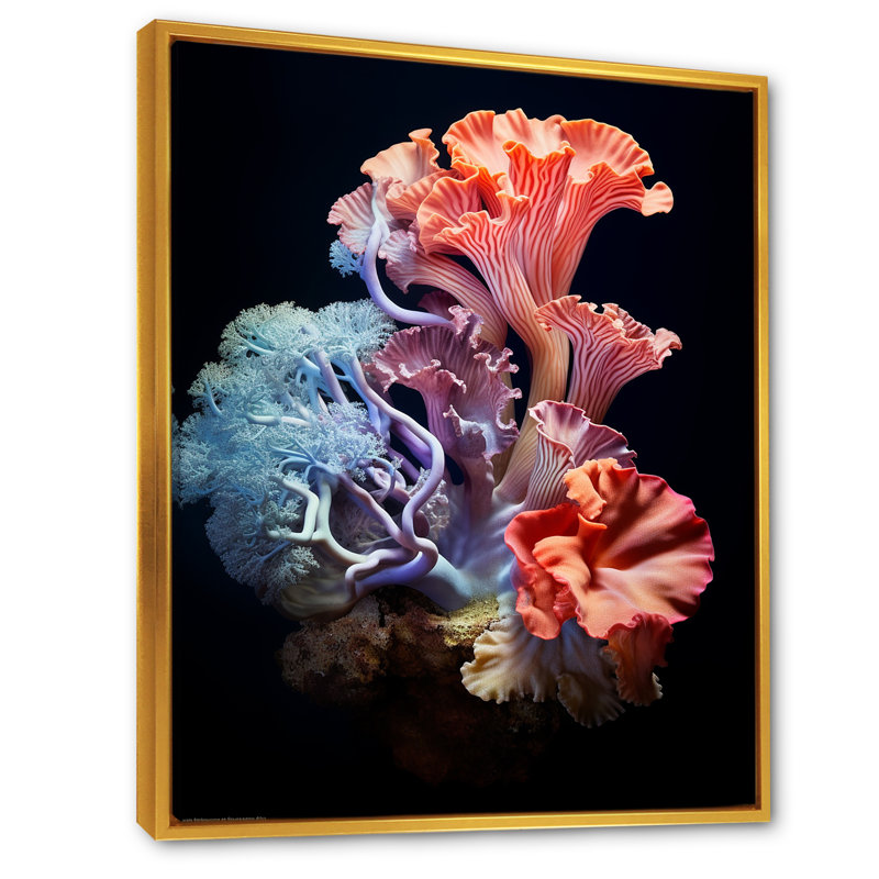 Anémone colorée, récif I - salon d'art mural plage et océan, Cadre flottant doré, H 40 po x l 30 po x P 1,5 po