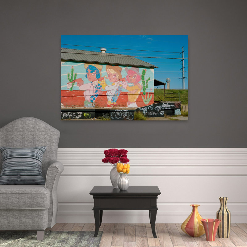 Vibrant Cowgirl Mural Colorful Modern Vibrant Urban Architecture Wall Art Print 1 Piece Wrapped Canvas Wall Art