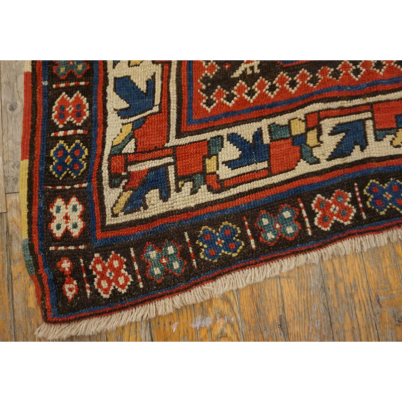Tribal Geometric Brown Earth Tone Antique Small Late 19th Century Caucasus Kazak Rug