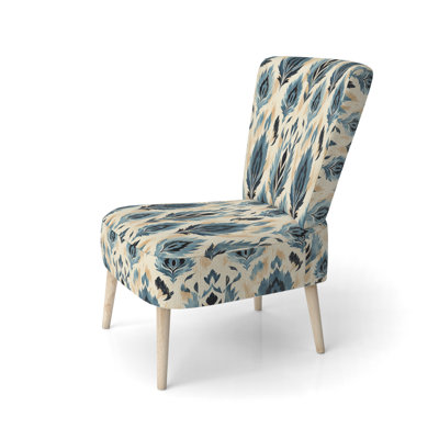 Fauteuil d'appoint vintage bleu et beige artisanal Ikat Heritage - Velours rembourré victorien