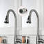 Robinet en acier inoxydable brossé nickelé pour la cuisine - bec à grand arc, tuyau rétractable, rotation à 360 degrés, installation et fonction simples avec 3 réglages de jet, poignée simple, guide fonctionnel