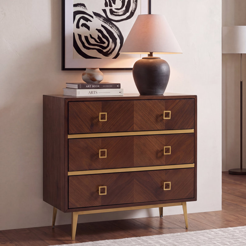 31.9'' W 3 - Drawer Dresser, Walnut/Gold