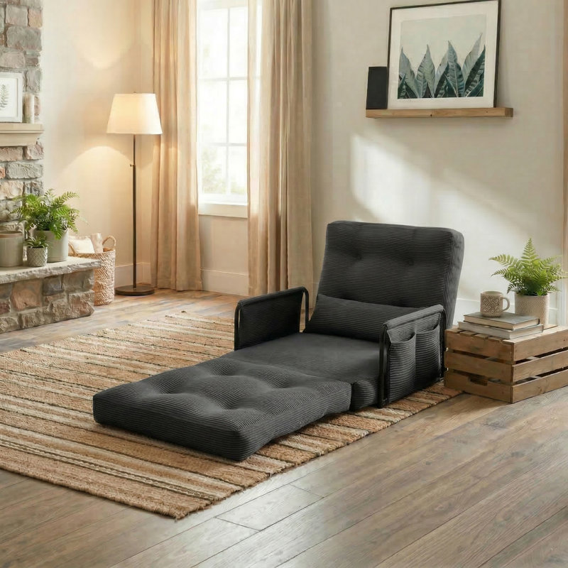 Foldable Single-Seat Sofa Bed With High-Resilience Density Foam Cushioning, Gray