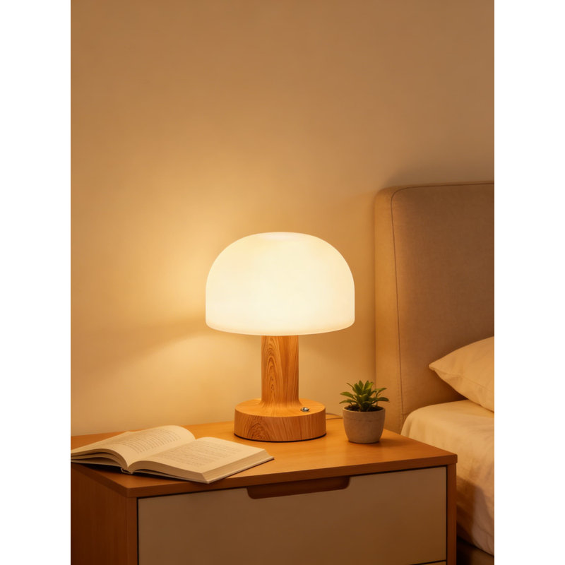 Cordless Table Lamp With Stepless Dimming & 3 Color Modes, Mid-Century Modern Mushroom Design, Rechargeable Battery Operated Nightstand Lamp For Bedroom, Living Room, And Office