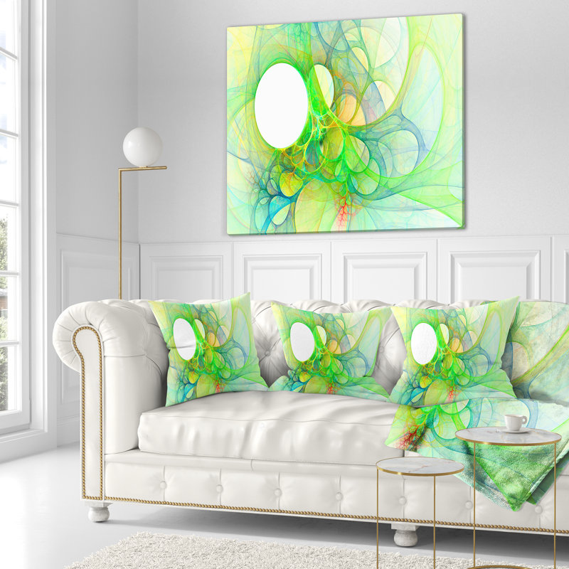 Fractal Angel Wings en vert - coussin abstrait imprimé, 16 po x 1 po, Vert, Coussin décoratif