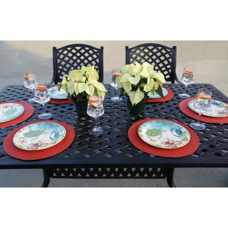 Ensemble repas de patio 7 pièces Frazee (avec 2 chaises berçantes pivotantes) avec coussins et table de salle à manger rectangulaire de 42 po x 72 po