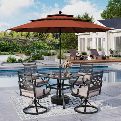 Ensemble repas d'extérieur pour 4 personnes avec parasol Leonard