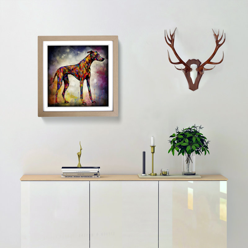 Greyhound Dog Abstract No.2 - Framed Print, Oak