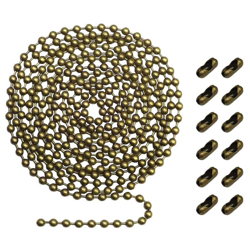 Beaded Pull Chain Extension with Connector for Ceiling Fan or Light, 10 Feet, 3mm Diameter, Bronze, Bronze