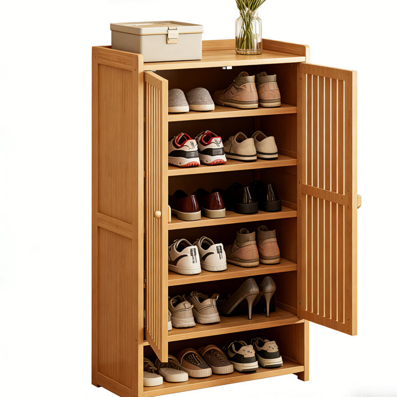 6 Layers Shoe Storage Cabinet with Doors Freestanding Entryway Shoe Cabinet with Spacious Worktop