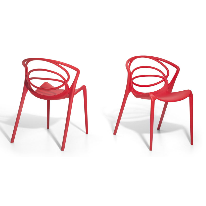 Stacking Patio Dining Side Chair, Red