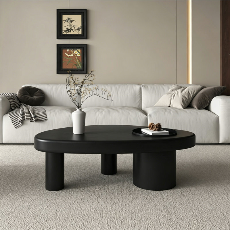 Table basse de style nordique en bois massif., Black, 13.3" H x 55" L x 33.8" W