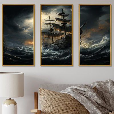 Pirate Ship At Stormy Seas - Pirate Canvas Art Set
